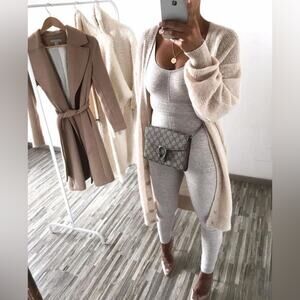 HOUSE OF CB Zinnia Stone Marl Grey-Beige Waist Cinching Soft Stretch Jumpsuit